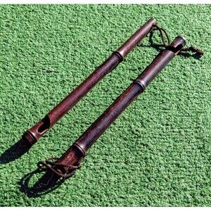 2 Matching Carved Hollow Hanging Hook Asian Bamboo 10" L x 0.5" D Set NOS